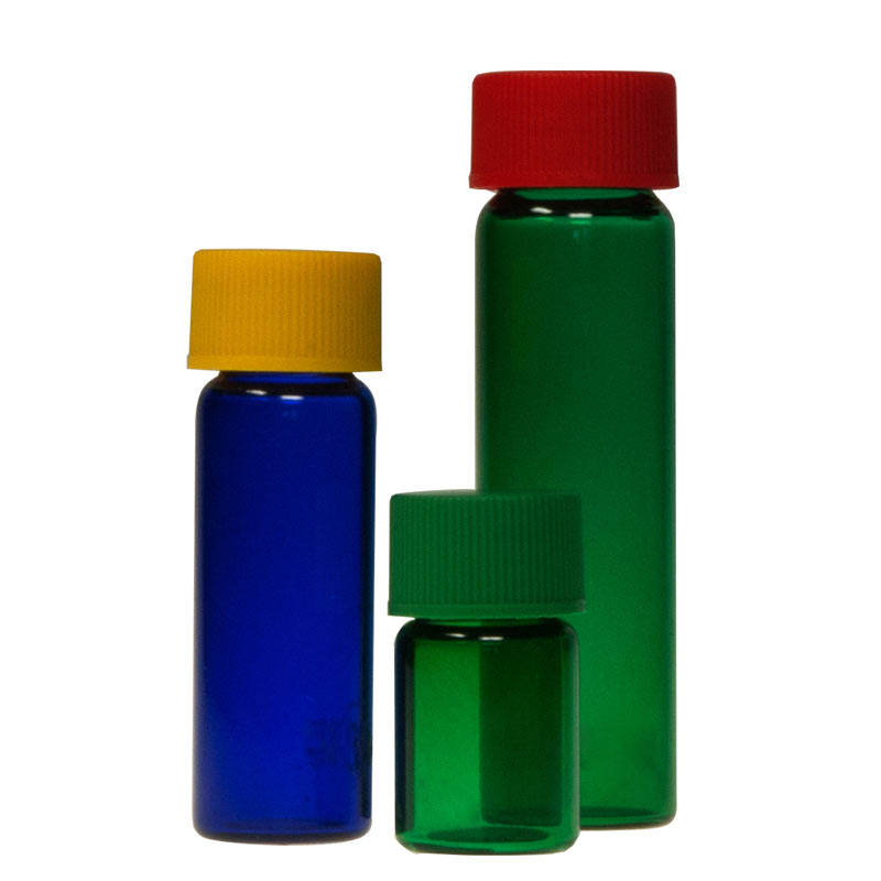 Probenflaschen aus Blauglas und Grünglas