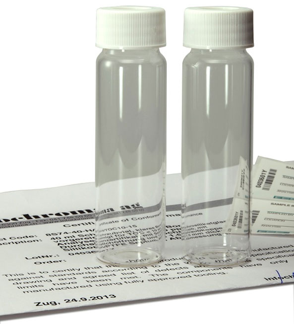 Vorgereinigte Vials zum Analysieren des TOC-Wertes, zertifizierte Probenflaschen TOC-Gehalt <10ppb