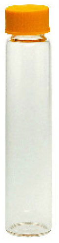 Aufbewahrungsflaschen aus Klarglas mit farbigen Schraubkappen inklusiv eingeklebter PTFE-Dichtung,  ø 19 mm, von 5ml bis 15ml