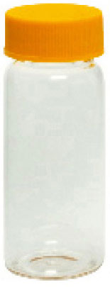 Aufbewahrungsflaschen aus Klarglas mit farbigen Schraubkappen inklusiv eingeklebter PTFE-Dichtung,  ø 27 mm, 10 ml bis 60 ml
