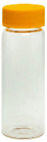 Aufbewahrungsflaschen aus Klarglas mit farbigen Schraubkappen inklusiv eingeklebter PTFE-Dichtung,  ø 27 mm, 10 ml bis 60 ml