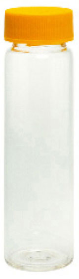 Aufbewahrungsflaschen aus Klarglas mit farbigen Schraubkappen inklusiv eingeklebter PTFE-Dichtung,  ø 27 mm, 10 ml bis 60 ml