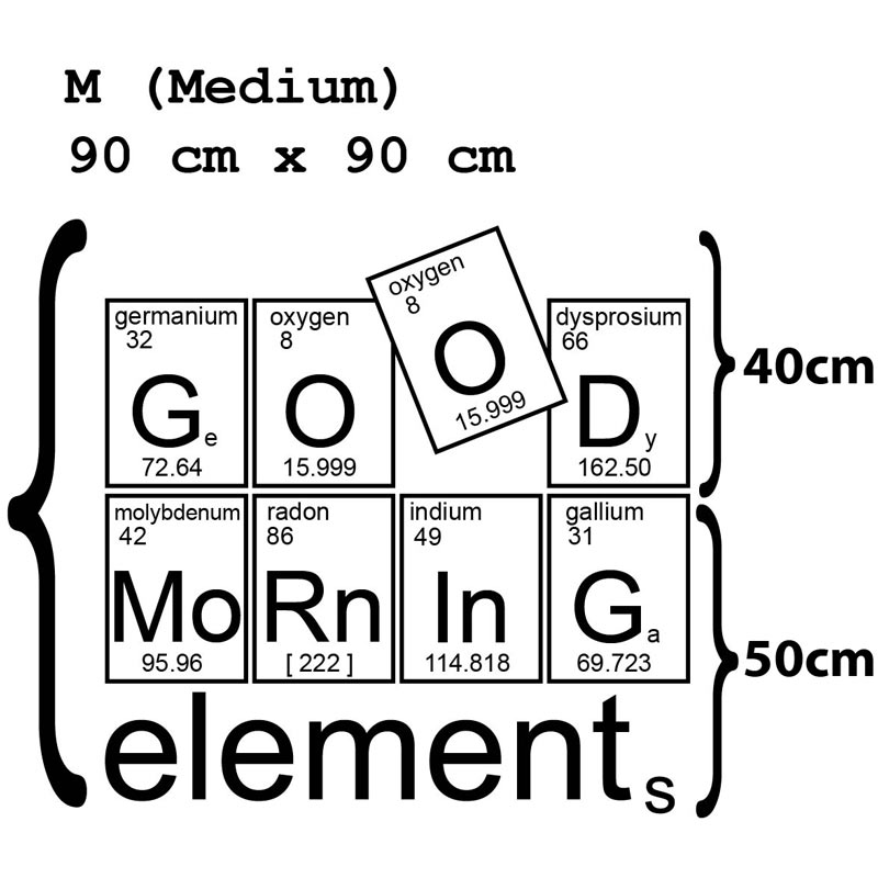 Chemie Wandtattoo Deko Aufkleber Chemiegrafiti Wandfolie Good morning elements mit PSE-Elemtsymbolen