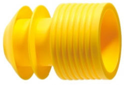gelber Griffstopfen mit Lamellen für Reagenzgläser ohne Bördelrand aus PS-Kunststoff
