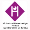 KB, konformitätsbescheinigte Produkte nach DIN 12600, mit Zertifikat